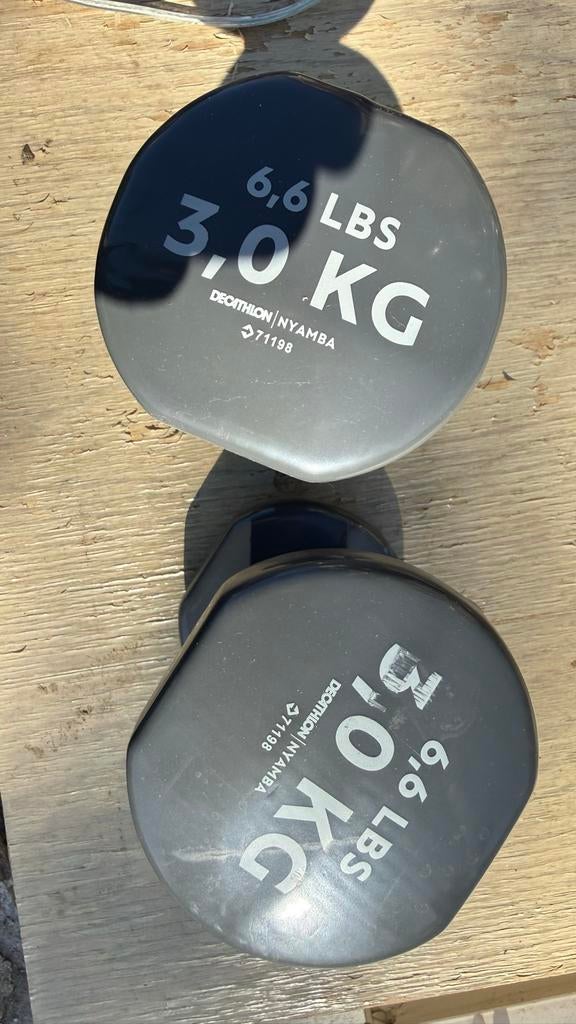 Dumbbells 3kg - Decathlon Nyamba, Ophalen of Verzenden, Gebruikt, Armen, Dumbbell