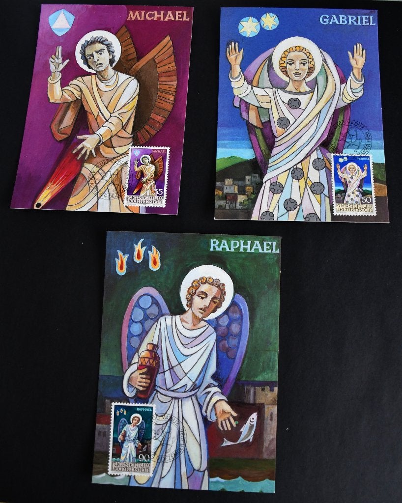 Maximum kaarten Engelen  Michael, Gabriel, Raphael, Ophalen of Verzenden, Na 1940, Gestempeld
