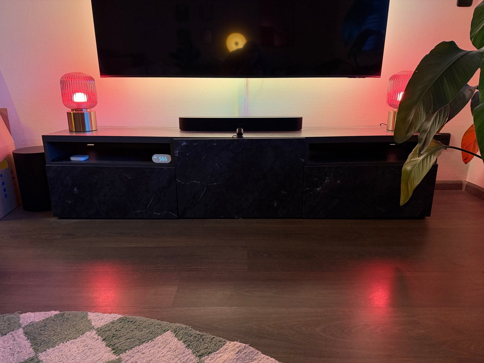 IKEA BESTÅ tv-meubel - antraciet met zwart marmer, Ophalen, Overige materialen, 150 tot 200 cm, Zo goed als nieuw