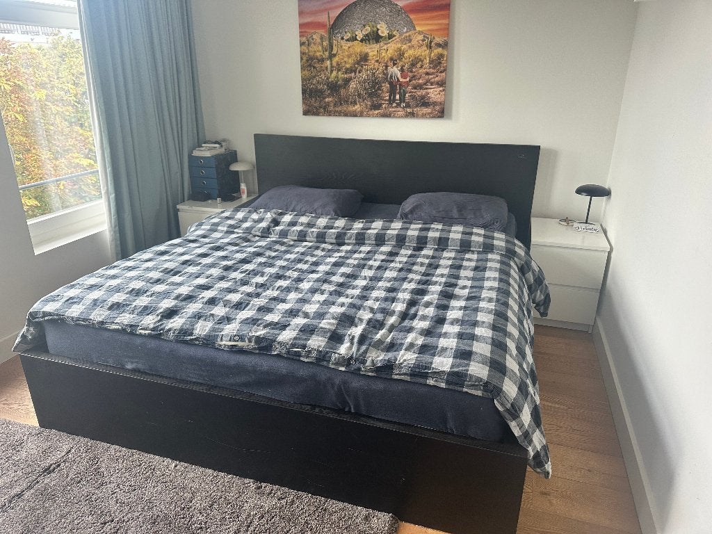 IKEA MALM bed 180x200 met 2 bedlades, zwartbruin, Huis en Inrichting, Ophalen, Gebruikt, Zwart, Tweepersoons