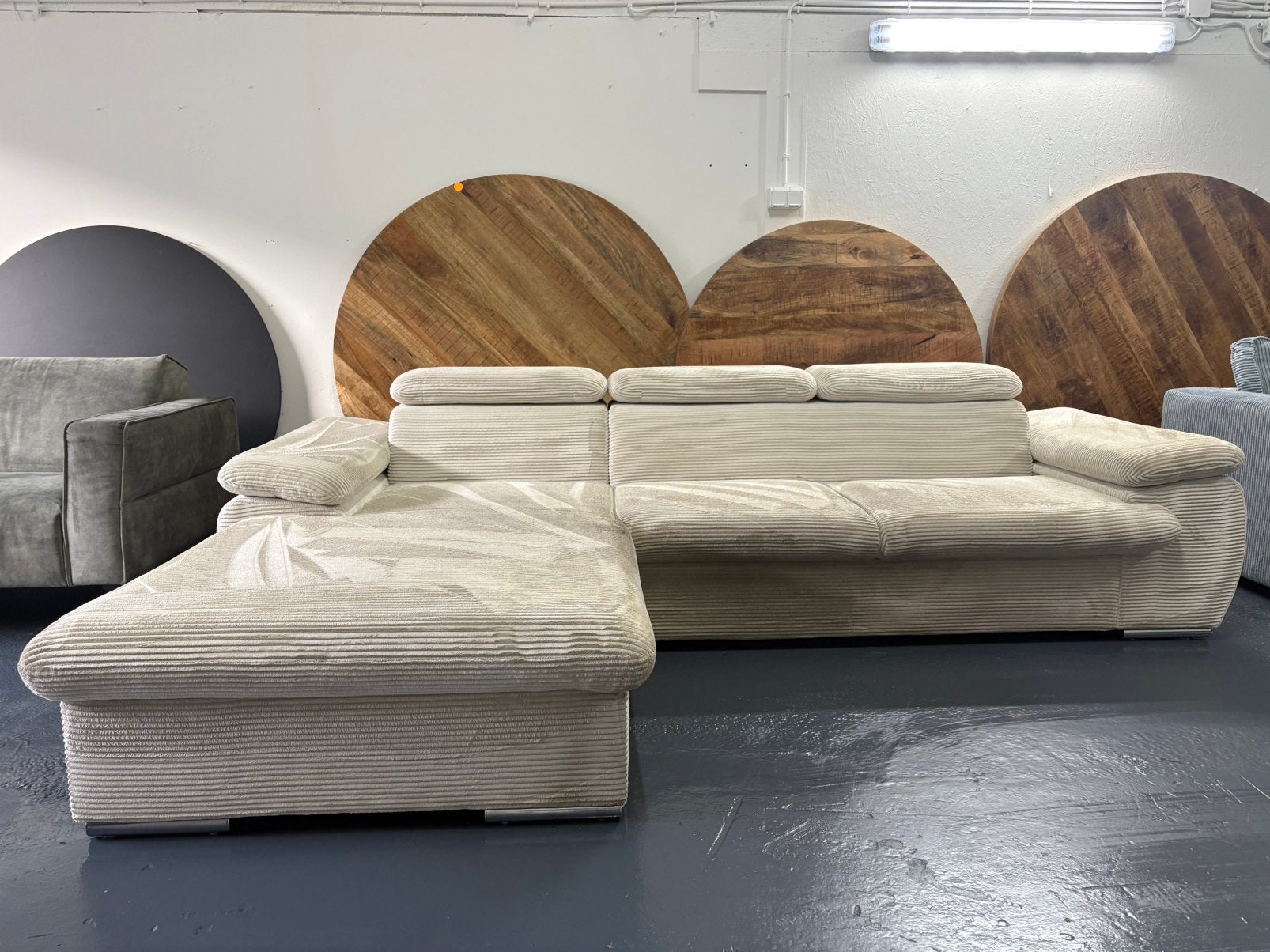 Beige Ribstof Hoekbank | Gereinigd |, Ophalen, Zo goed als nieuw, 150 cm of meer, Vierpersoons of meer