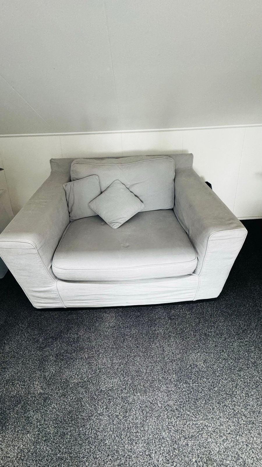 Blauwgrijze bank van Montel, loveseat, Ophalen, Gebruikt, 75 tot 100 cm, 100 tot 125 cm