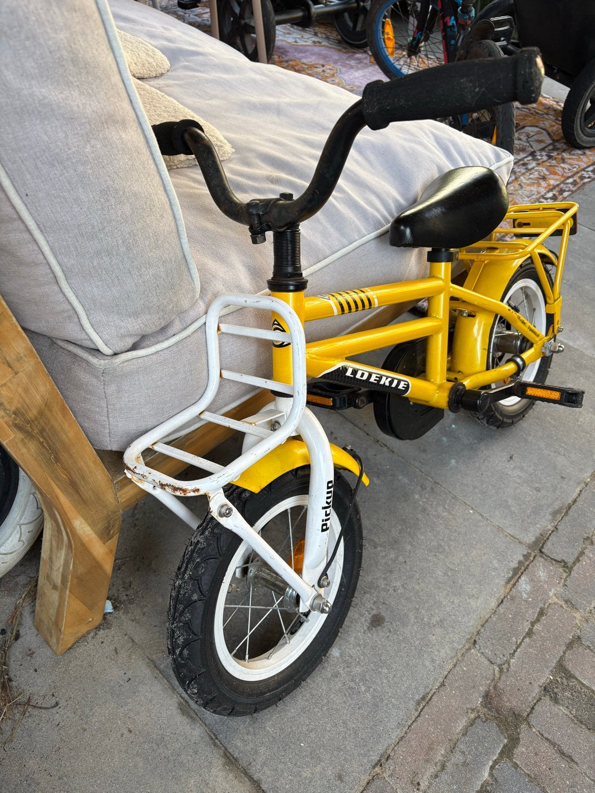Loekie Pickup kinderfiets 12 inch - Geel, Fietsen en Brommers, Ophalen, Gebruikt, Minder dan 16 inch