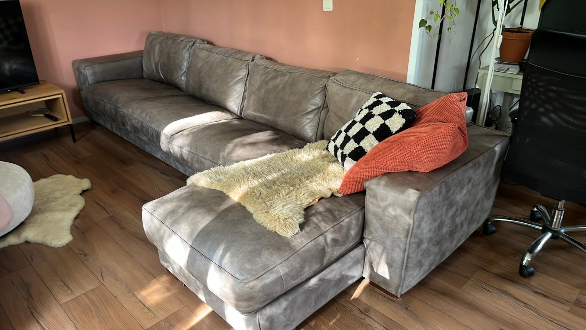 Leren hoekbank - Comfortabel en stijlvol, Ophalen, Gebruikt, Hoekbank, 300 cm of meer