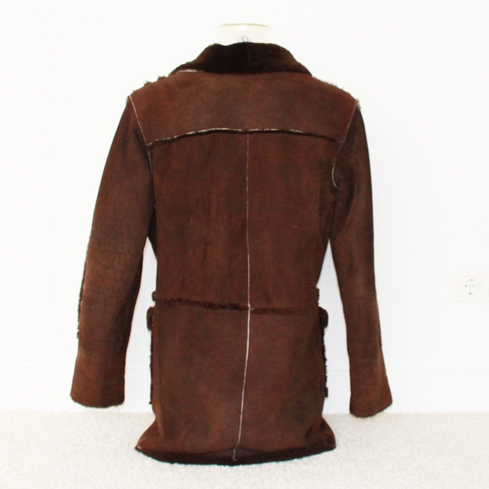 Mooie Lammy Heren Jas (100% Schapen Vacht) (Maat 48) € 175,-, Bruin, Maat 48/50 (M), Vintage, Ophalen of Verzenden