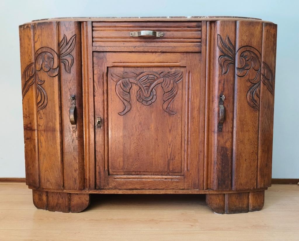 Antieke commode - marmeren blad dressoir lade art deco kast, Ophalen, Voetruimte, Minder dan 50 cm, 100 cm of meer