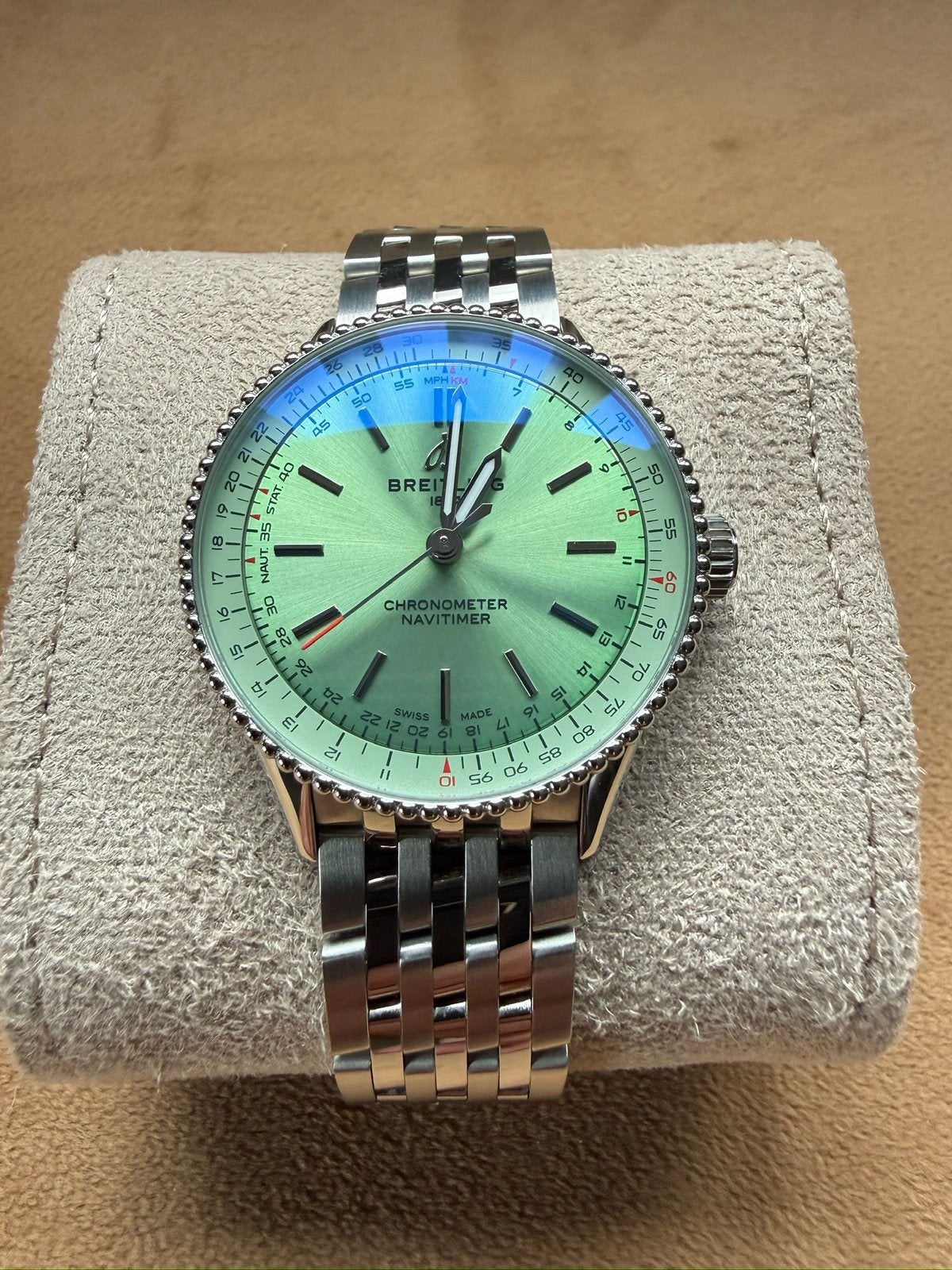 Breitling Navitimer Automatic 36 Groen, Ophalen, Zo goed als nieuw, Staal, Polshorloge