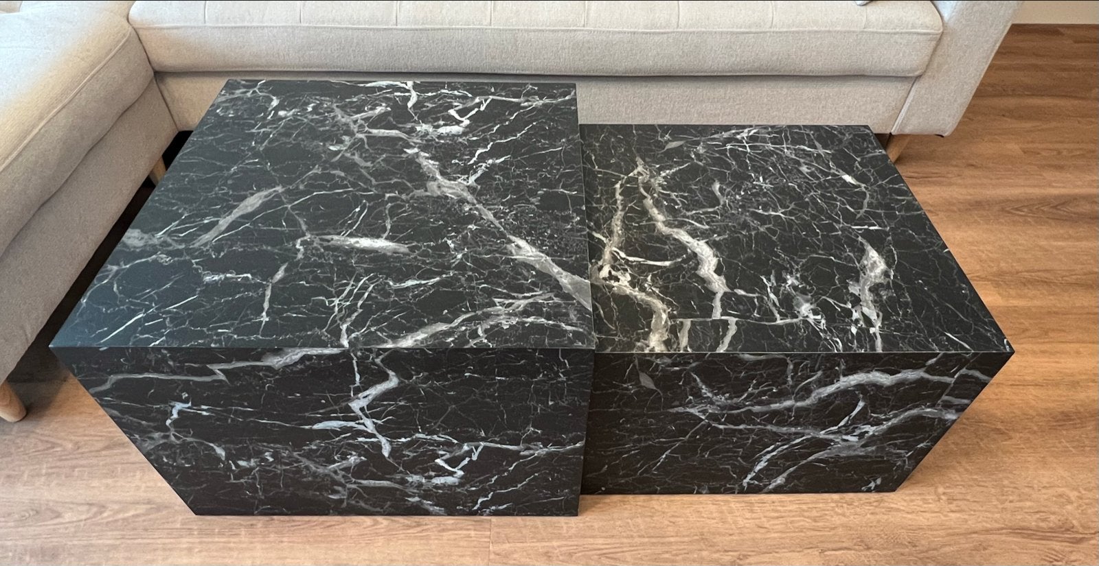 Adele black marble-look side/coffee table set, Ophalen, Overige materialen, 100 tot 150 cm, 50 tot 100 cm