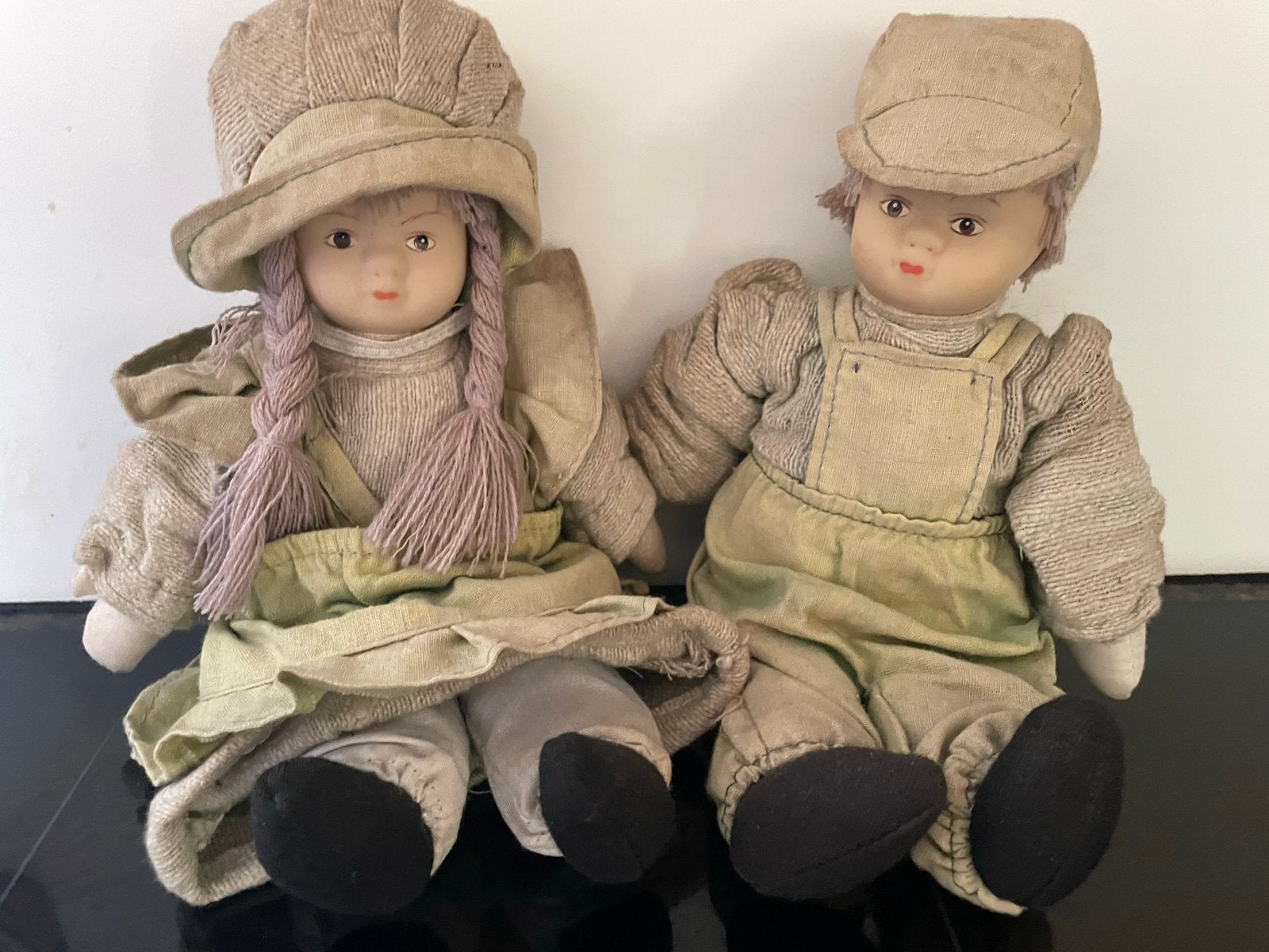 Set van 2 Vintage Stoffen Poppen met Vinyl Gezicht, Verzamelen, Poppen, Ophalen of Verzenden, Gebruikt, Pop