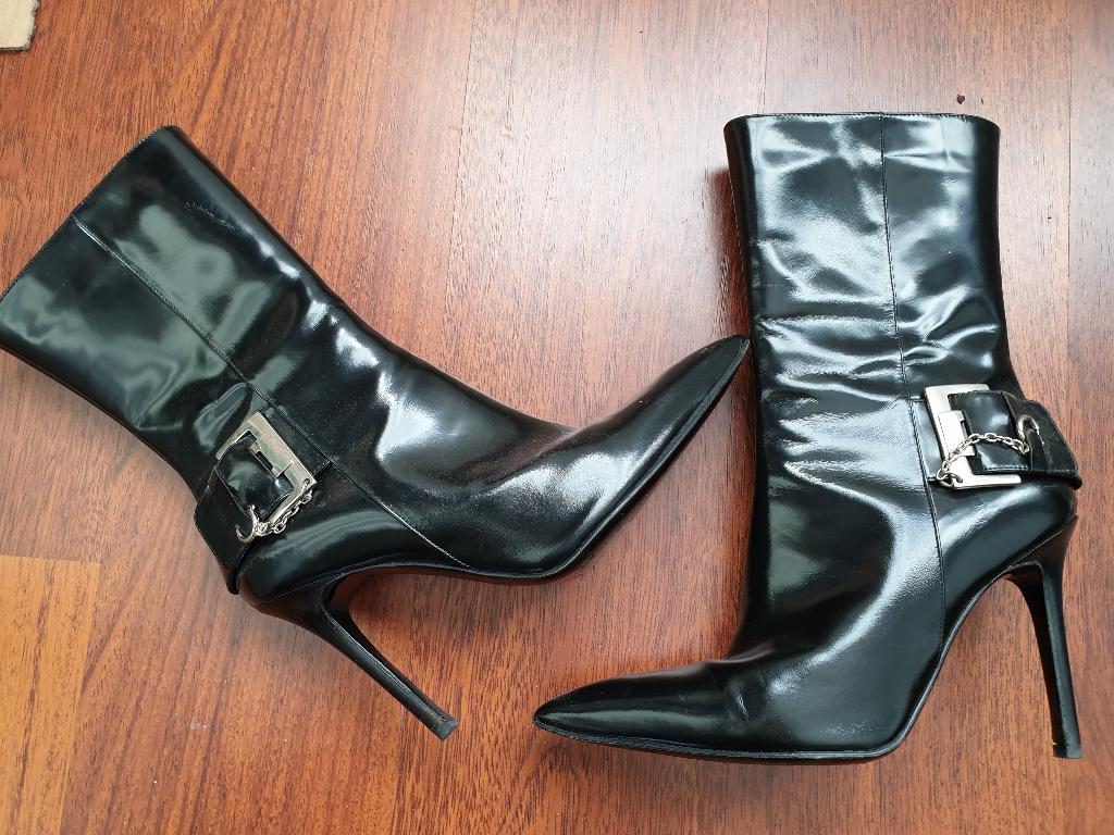 Nieuw - sexy zwarte leren laarzen hak 10cm - 37, Hoge laarzen, Zwart, Nieuw, Ophalen of Verzenden