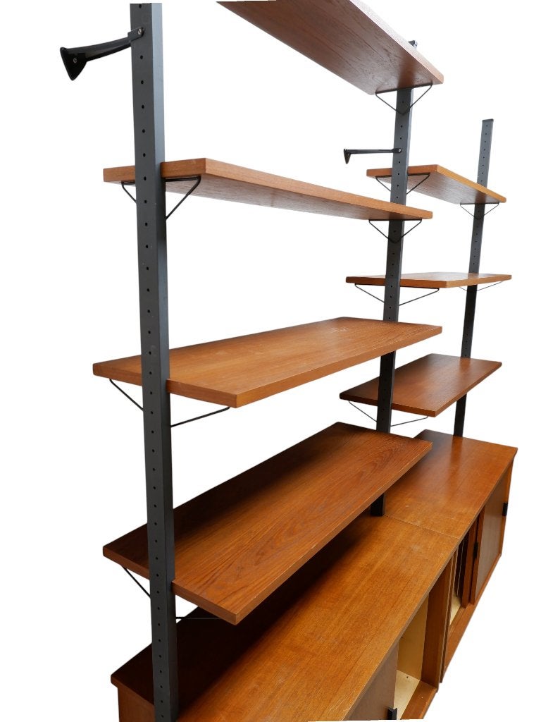 Zweedse Vintage teak wandkast van Olof Pira, jaren 60, Ophalen, Teakhout, 200 cm of meer, 150 tot 200 cm