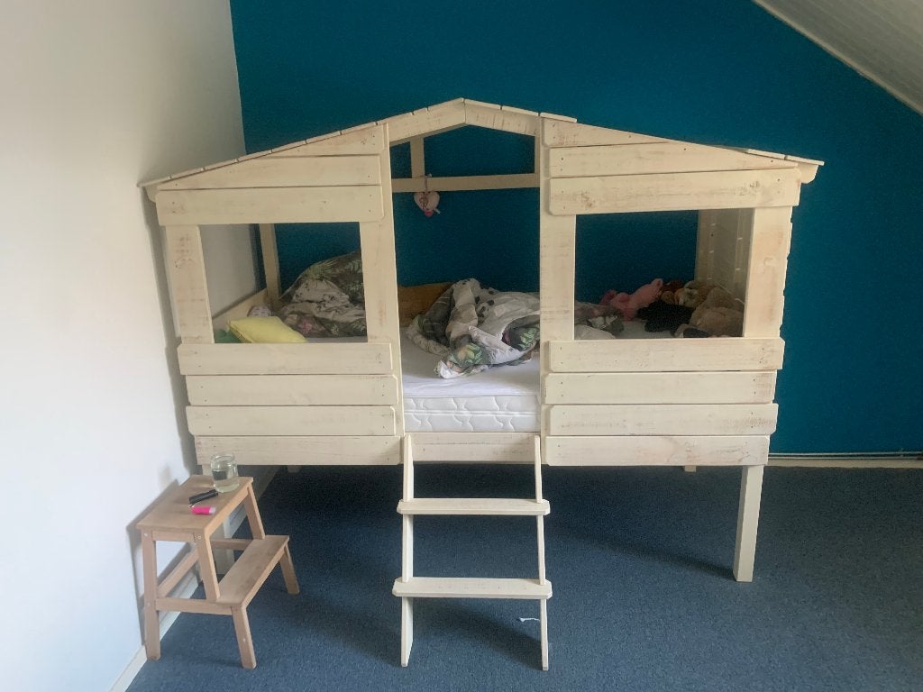 Verhoogd kinderbed te koop, Ophalen, 85 tot 100 cm, Gebruikt, Lattenbodem