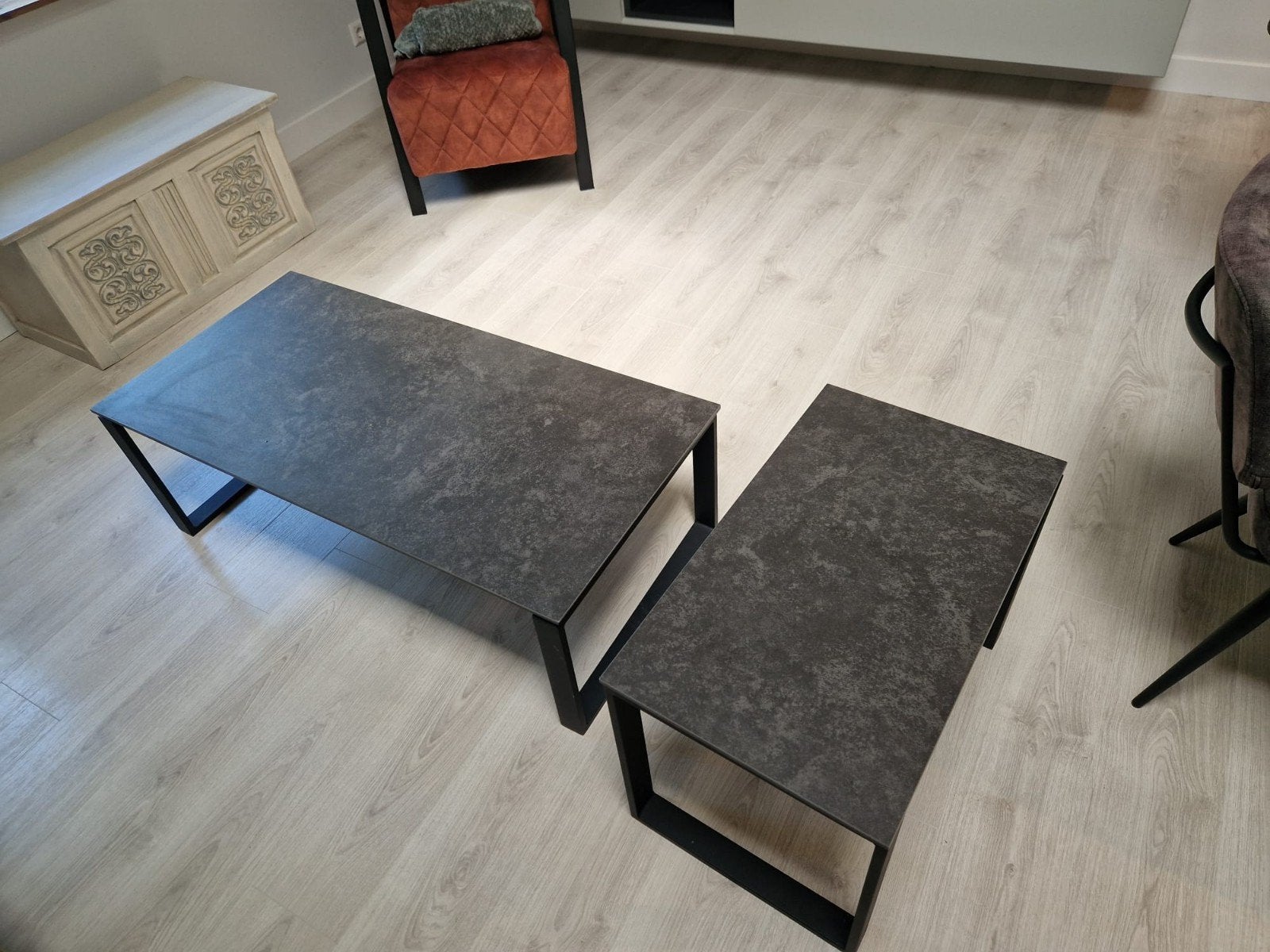 Salontafels set van 2 met stalen frame en keramisch blad, Huis en Inrichting, Tafels | Salontafels, Ophalen, 50 tot 100 cm, Overige materialen