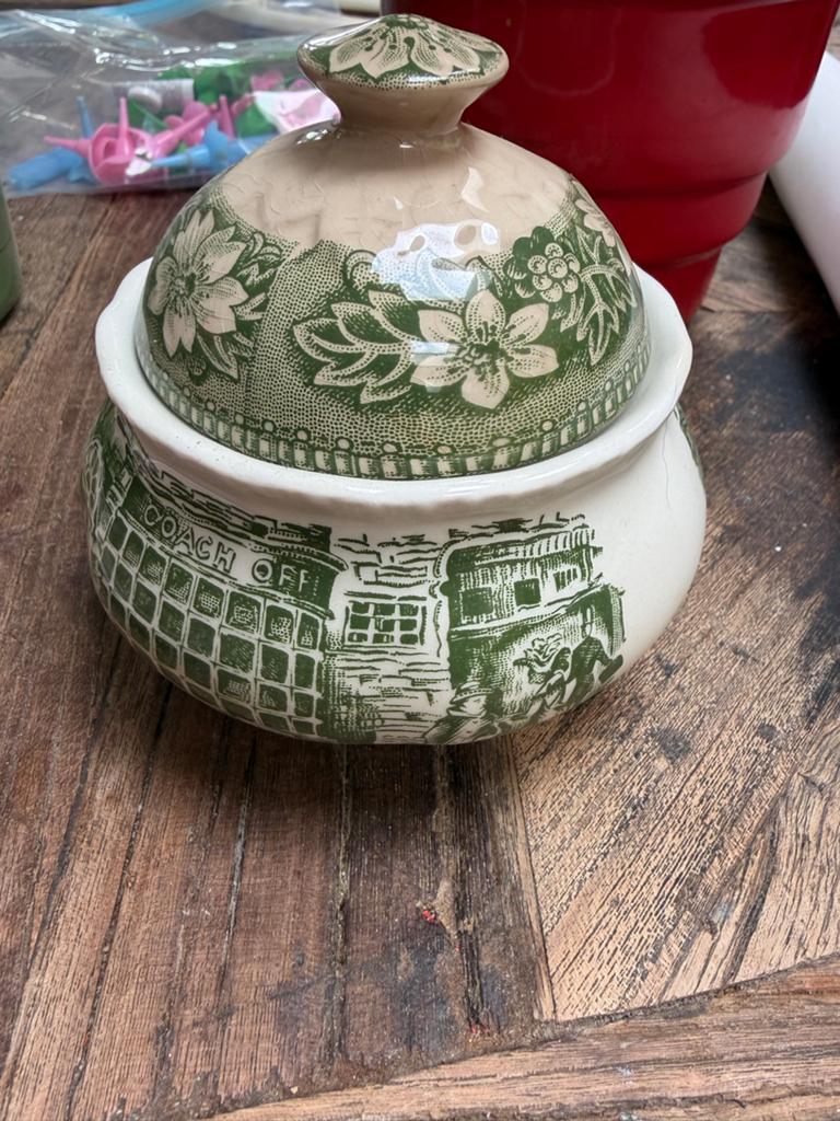 Antiek Staffordshire Suikerpotje - Coaching Taverns 1828, Ophalen of Verzenden