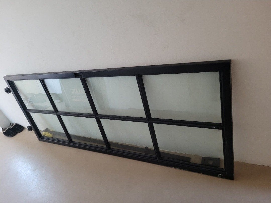 Stalen schuifdeur, zwart metaal, glas 225x84, Ophalen, 80 tot 100 cm, Binnendeur, Minder dan 200 cm
