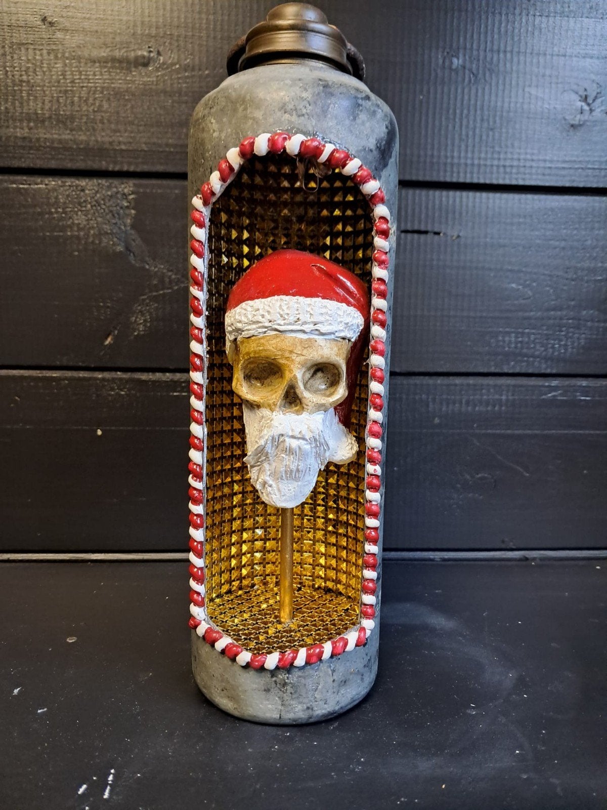 kerst skull in vintage kruik met verlichting silly art, Ophalen of Verzenden, Nieuw, Dier
