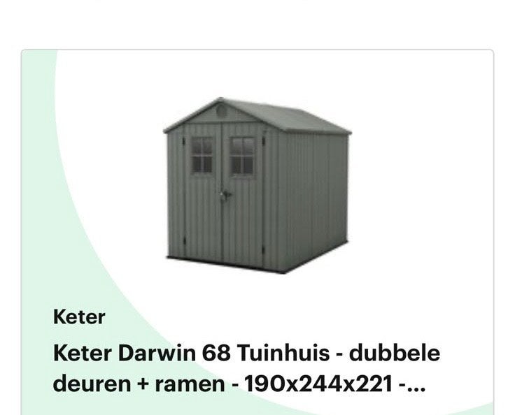 Keter Darwin 68 Tuinhuis - dubbele deuren + ramen, Ophalen, Kunststof, Tuinhuis, 250 tot 500 cm