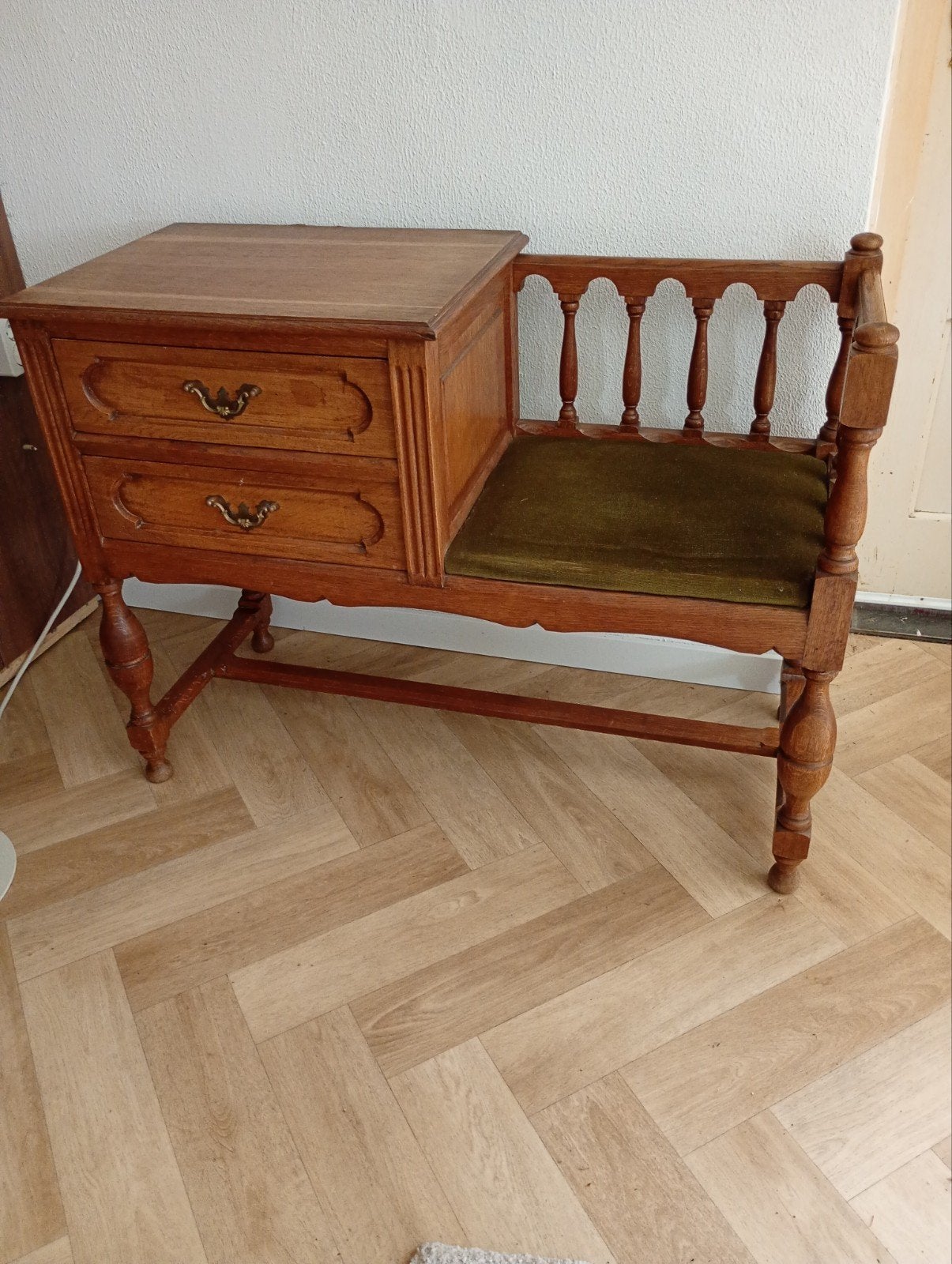 Vintage Telefoonbankje / Telefoonstoel met Lades, Antiek en Kunst, Antiek | Meubels | Stoelen en Banken, Ophalen
