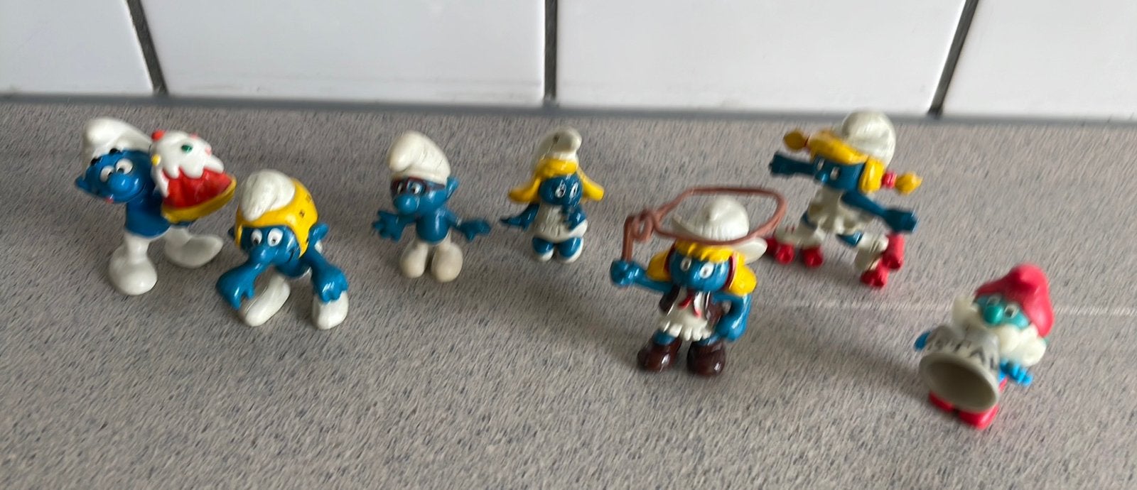 7 smurfen taart rollerskates rodeo worstelen, Verzamelen, Smurfen, Ophalen of Verzenden, Zo goed als nieuw