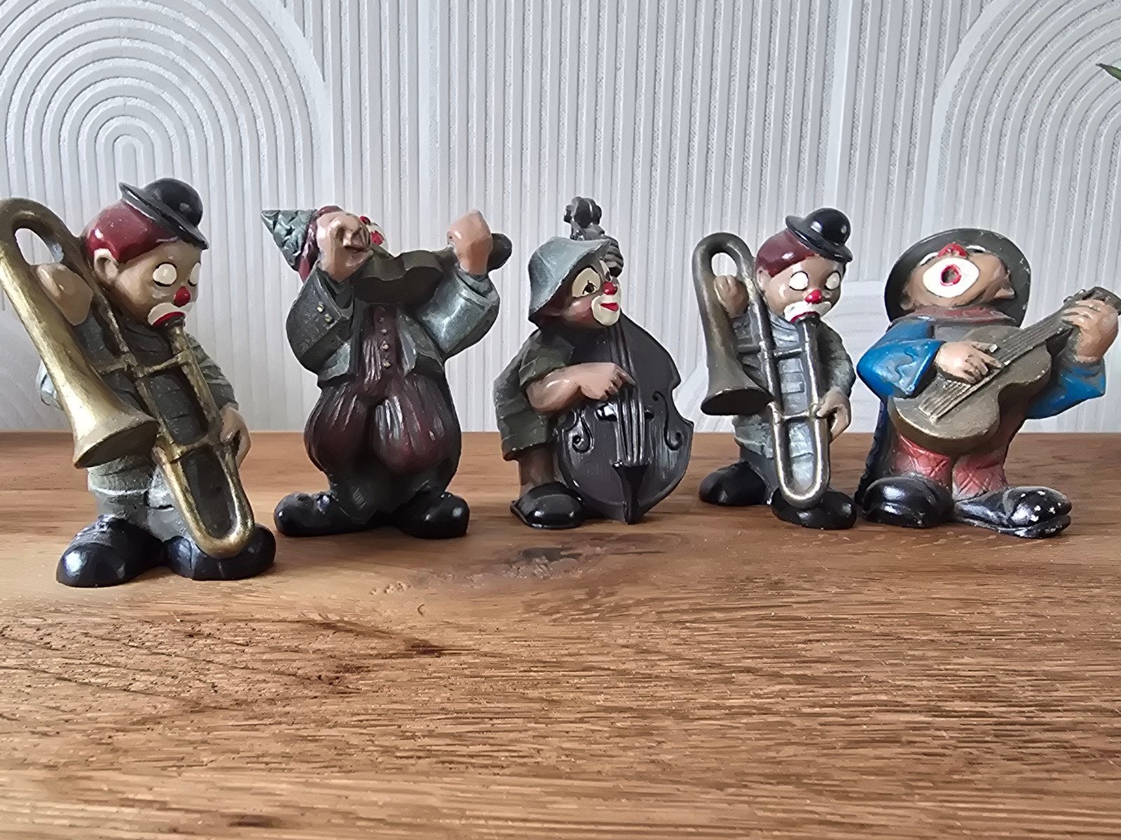 Set van 6 vintage clown beeldjes met muziekinstrumenten, Ophalen, Gebruikt