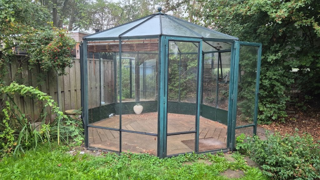 Grote tuinkas / tuinkamer met vlonder, 370 cm doorsnee, Ophalen, Overige materialen, Gebruikt, Kweekkas