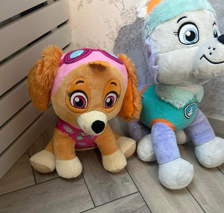 Grote Paw Patrol knuffels: Skye en Everest (nieuwstaat), Middelgroot (20 tot 80 cm), Paw Patrol, Hond, Ophalen of Verzenden