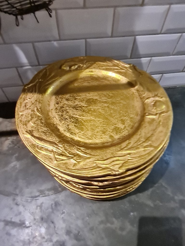 12 vintage terracotta onderborden p/st 2,95, Heikant 21 Kaatsheuvel, Overige typen, Goud, Belle Vieille Brocante