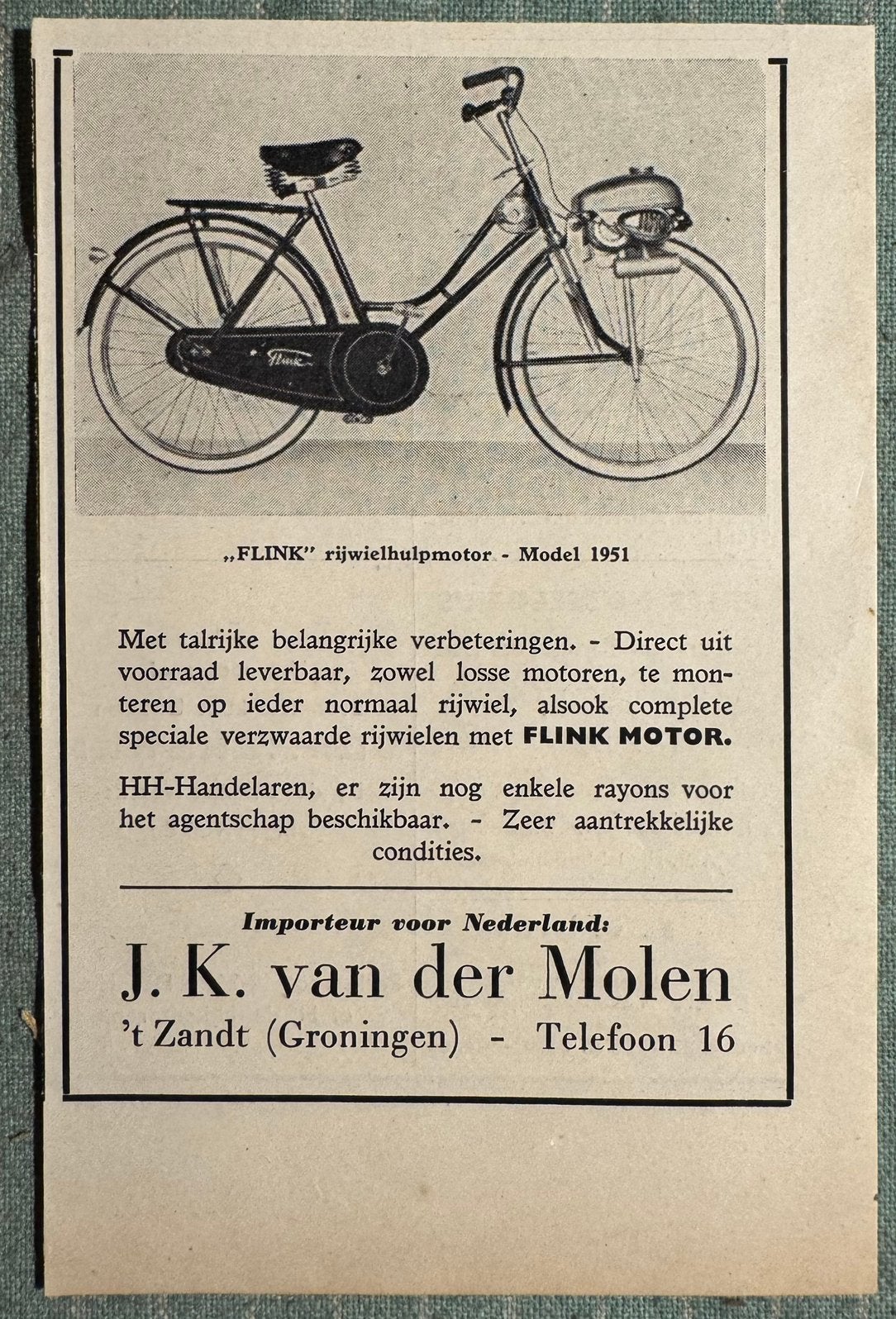 Advertentie Flink hulpmotor van der Molen ‘t Zandt Groningen, Verzenden, Zo goed als nieuw, Motoren