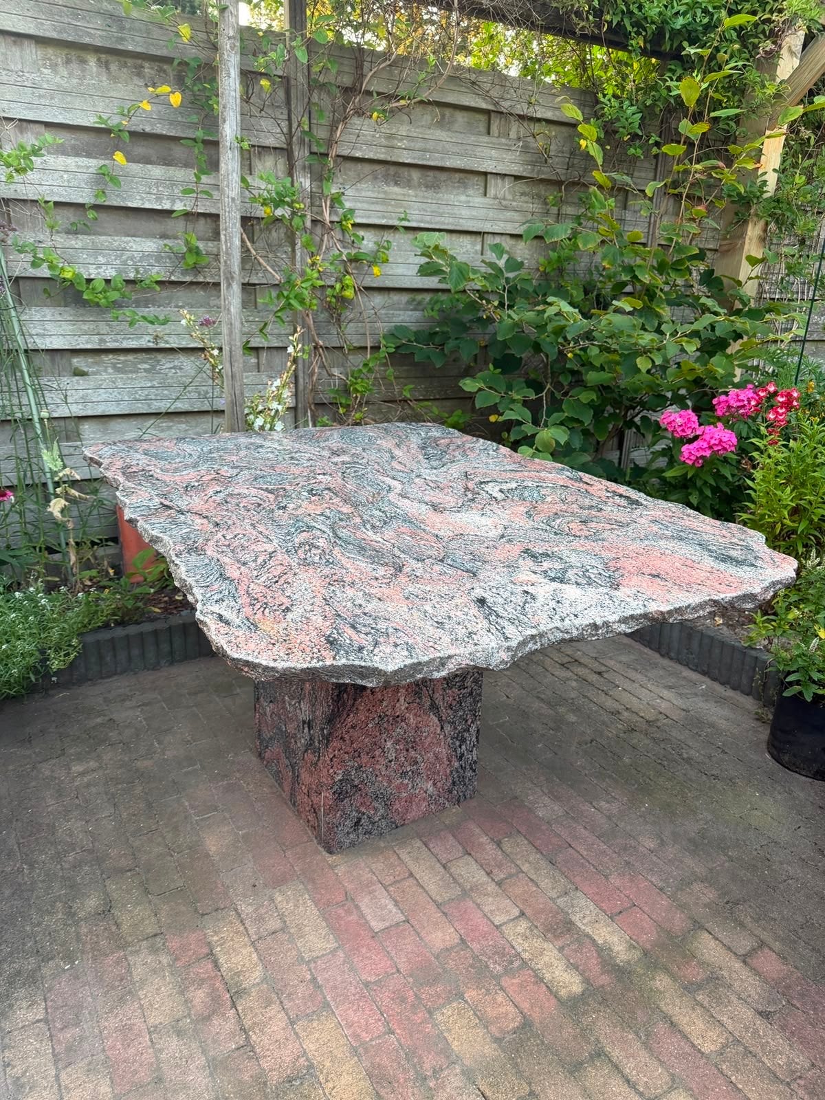 Granieten tuintafel - robuust en stijlvol 154x110, Ophalen, Gebruikt, Rechthoekig, Overige materialen