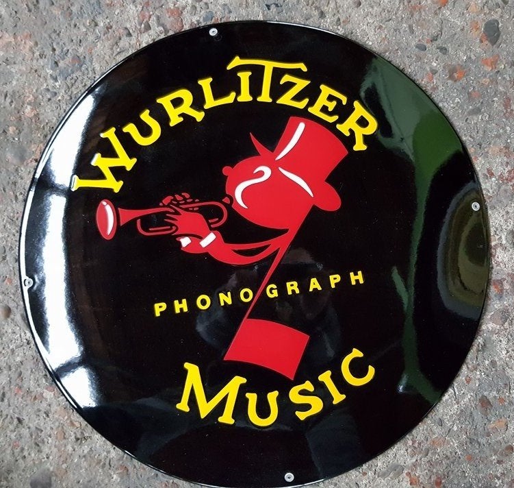 Wurlitzer music emaillen reclame decoratie bord veel andere, Reclamebord, Ophalen of Verzenden, Zo goed als nieuw, Info@americansaleshop.nl