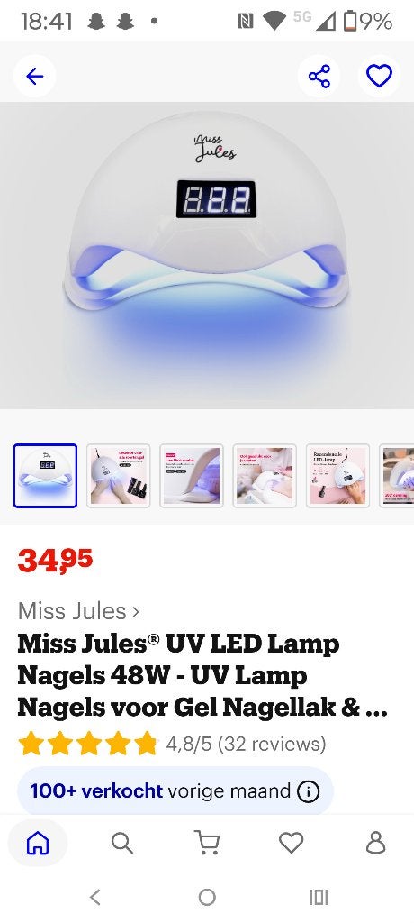 Led lamp, Ophalen, Wit, Zo goed als nieuw, Handen en Nagels