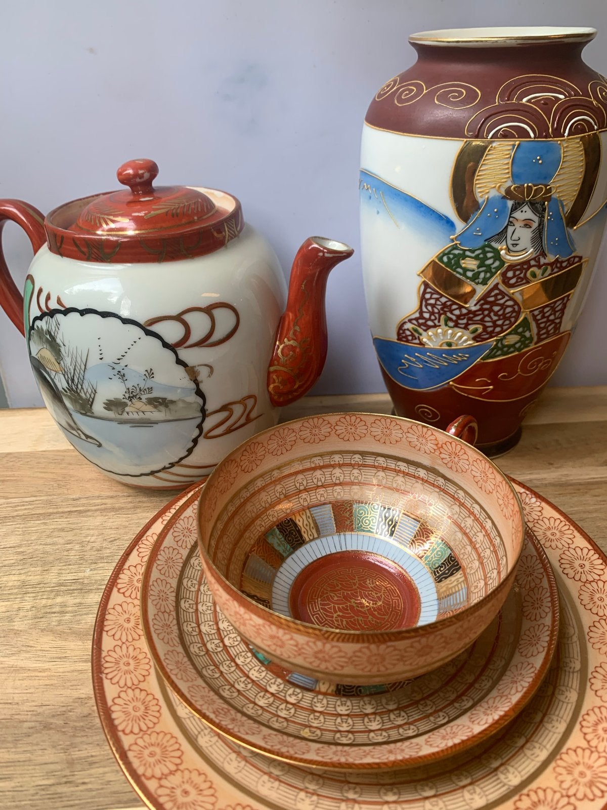 Antiek Japans theeservies en vaas - Satsuma stijl, Ophalen