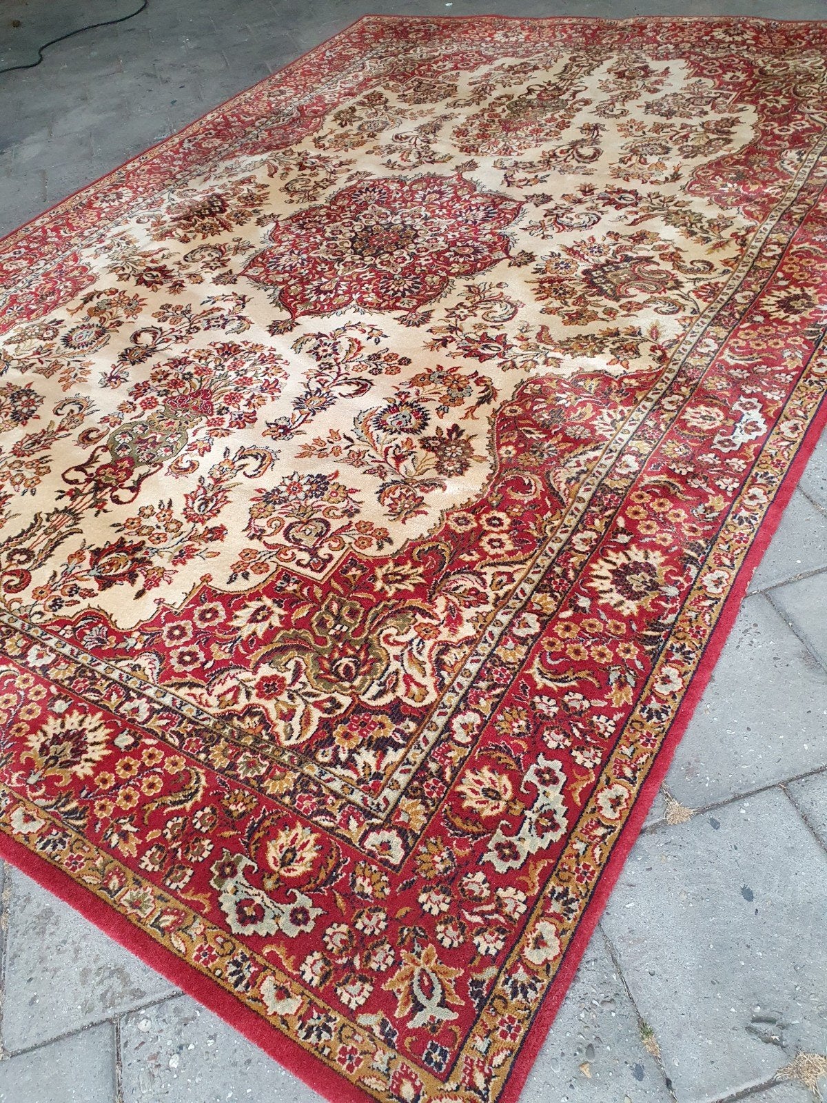 Vintage perzisch tapijt 350x250 Tabriz, Groen, Gebruikt, 200 cm of meer, 200 cm of meer