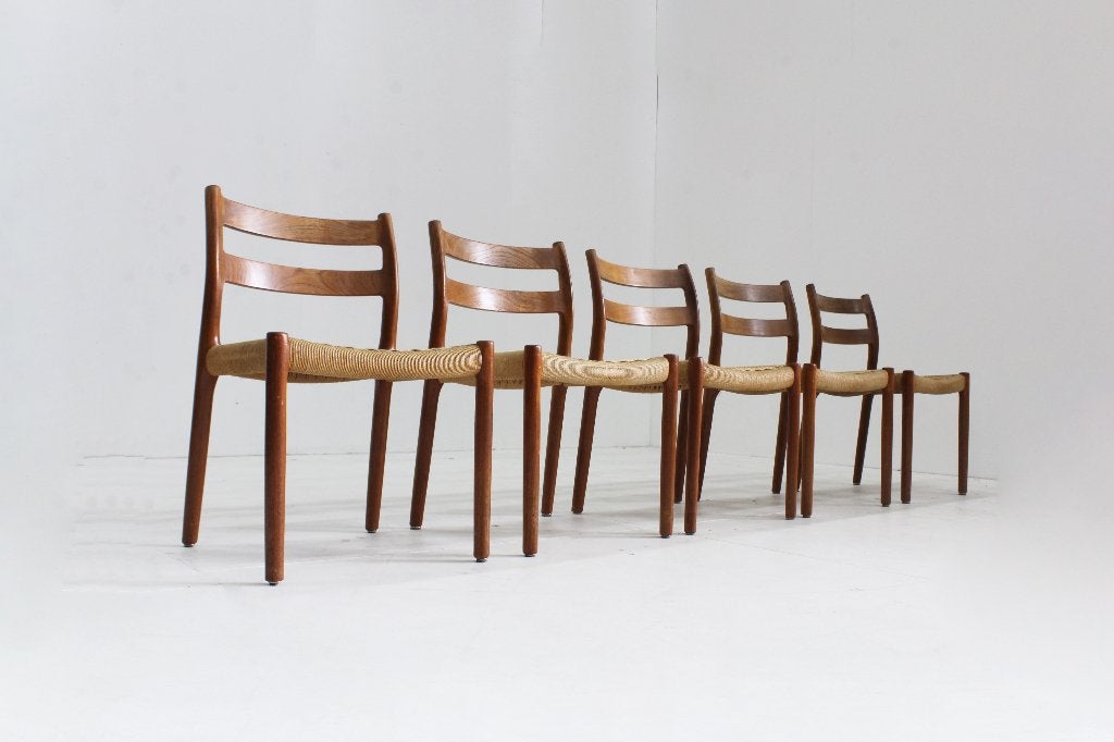 5 x Vintage Deense eetkamer stoelen Niels Otto Moller, Gebruikt, Bruin, Design, Vijf, Zes of meer stoelen