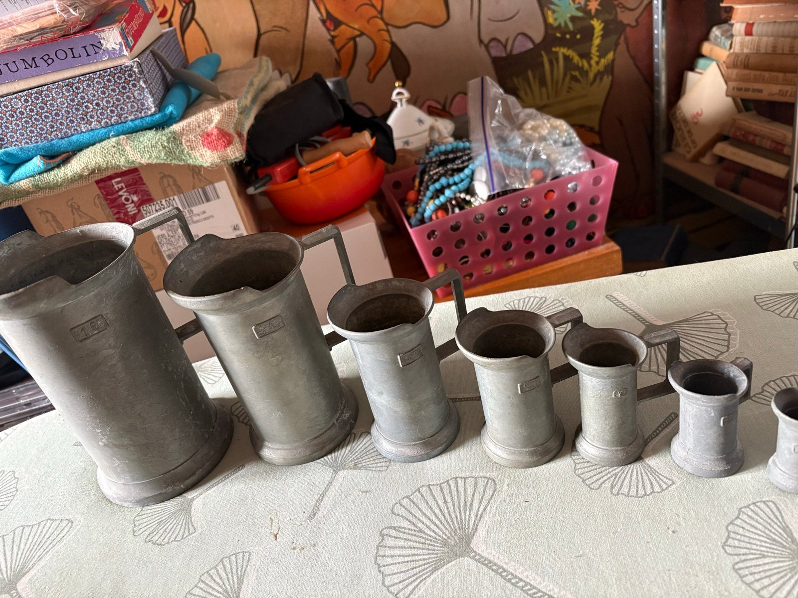 Set van 7 antieke tinnen maten - Peltrato, Antiek en Kunst, Ophalen of Verzenden