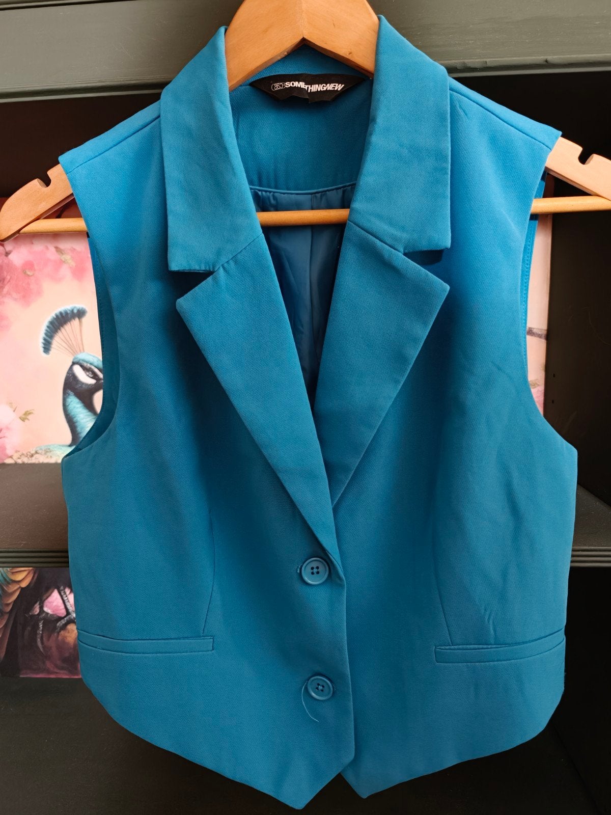 Turquoise mouwloos jasje van &SomethingNew, Maat 38/40 (M), &SomethingNew, Blauw, Ophalen of Verzenden