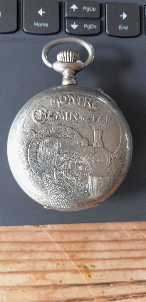 Mooie oude zakhorloge kast Roskopf chemin de fer ., Ophalen of Verzenden