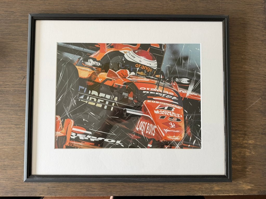 Jos Verstappen Orange Arrows – E.J. Kremer 2001 ingelijst, Verzamelen, Ophalen of Verzenden, Gebruikt, Formule 1