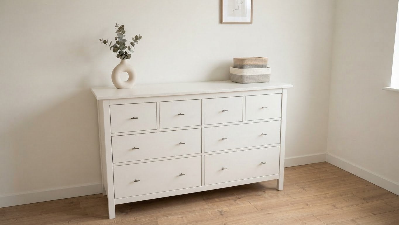 Witte IKEA ladekast / commode HEMNES 8 lades, Ophalen, Gebruikt, 5 laden of meer, 150 tot 200 cm