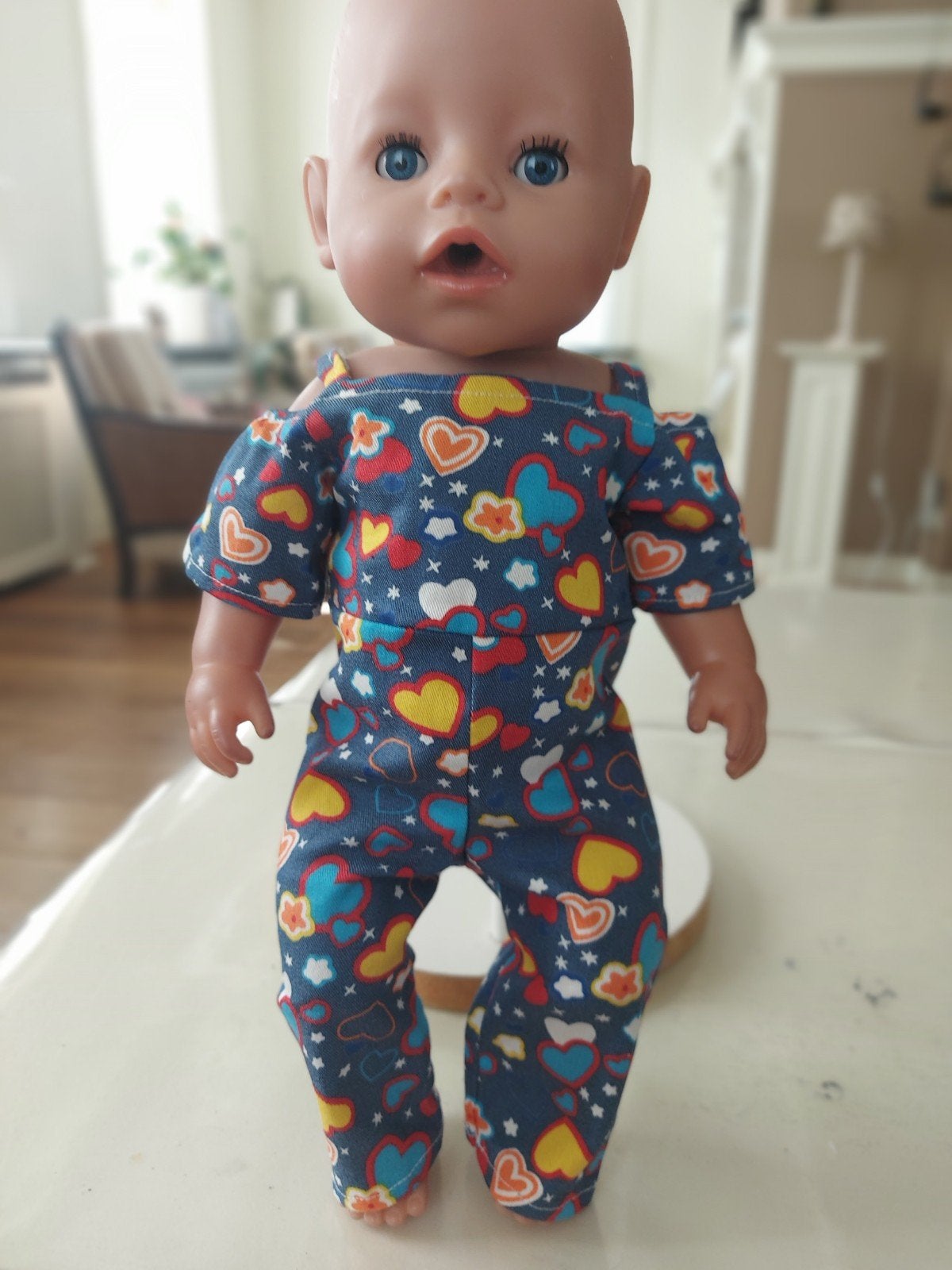 Mooie hartjes spijker jumpsuit baby born pop 43cm, Ophalen of Verzenden, Babypop