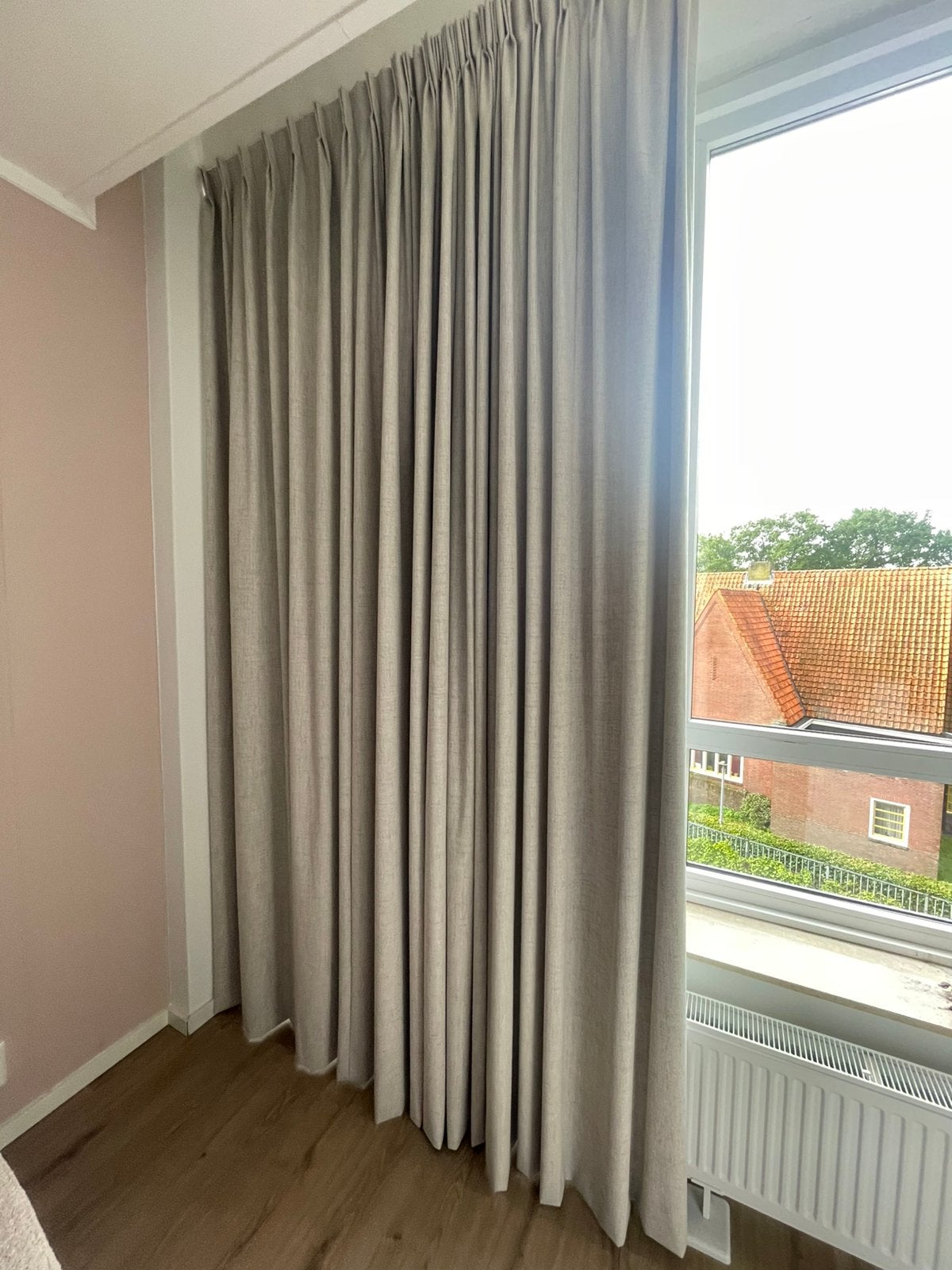 Kwantum gordijnen Doris Beige, Ophalen, 200 cm of meer, Beige, Zo goed als nieuw