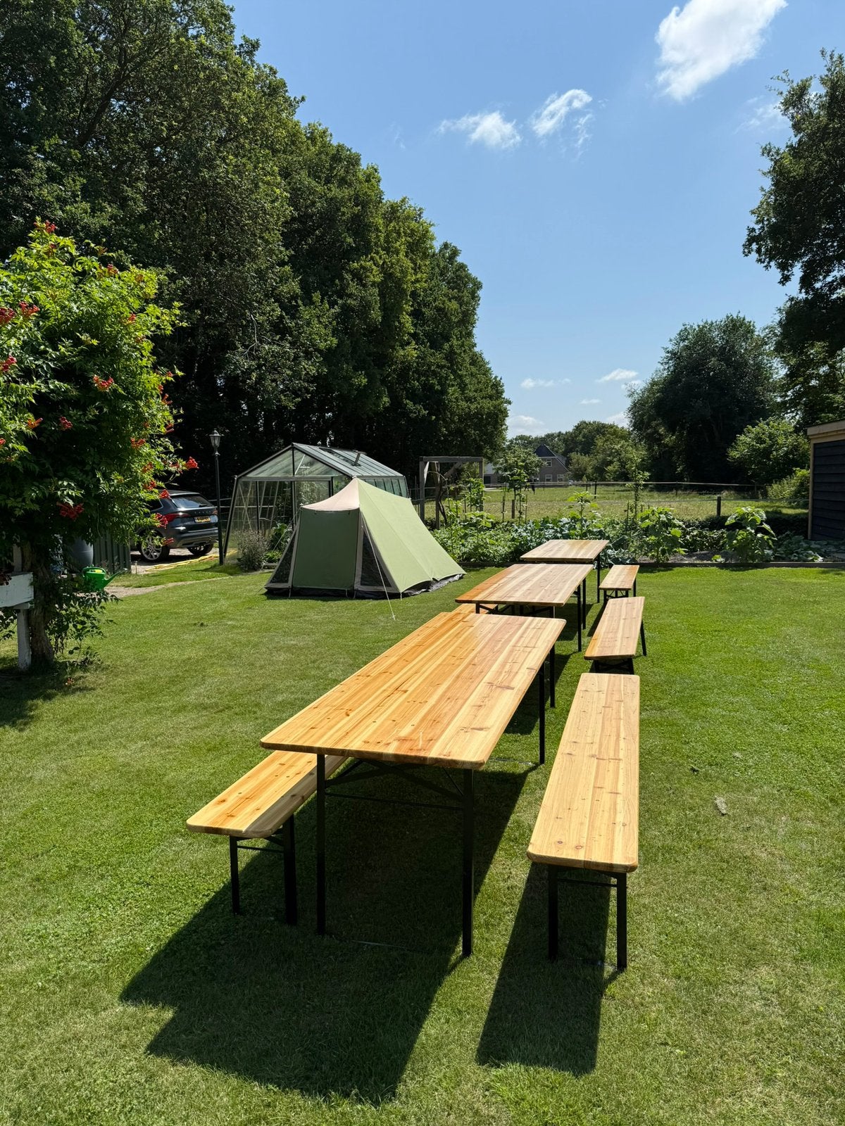 Bierbankset te huur, Ophalen of Verzenden, Zo goed als nieuw, 250 cm of meer, Palen