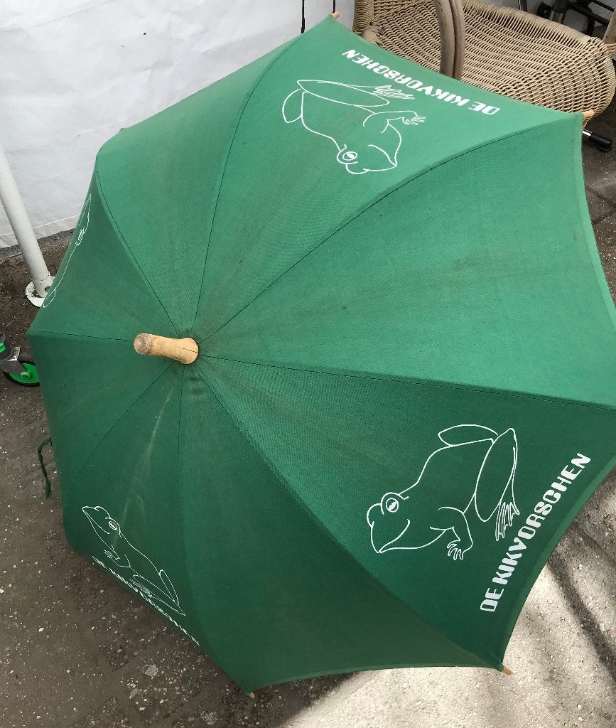Groene paraplu met kikkers - 'De Kikvorschen', Sieraden, Tassen en Uiterlijk, Paraplu's, Ophalen of Verzenden, Gebruikt, Groen