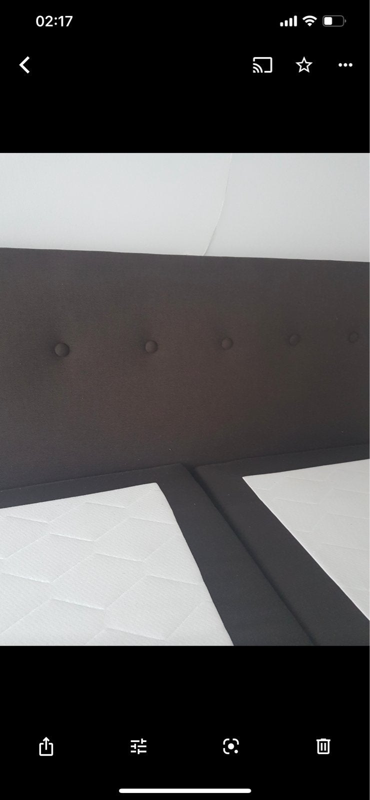 Tweepersoons boxspring met hoofdbord en matrassen, Ophalen, Gebruikt, Bruin, Tweepersoons