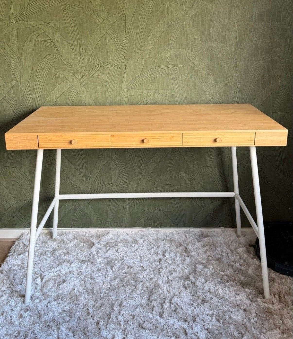 IKEA LILLÅSEN bureau bamboe met 3 lades, Ophalen, Zo goed als nieuw, IKEA, Computerbureau
