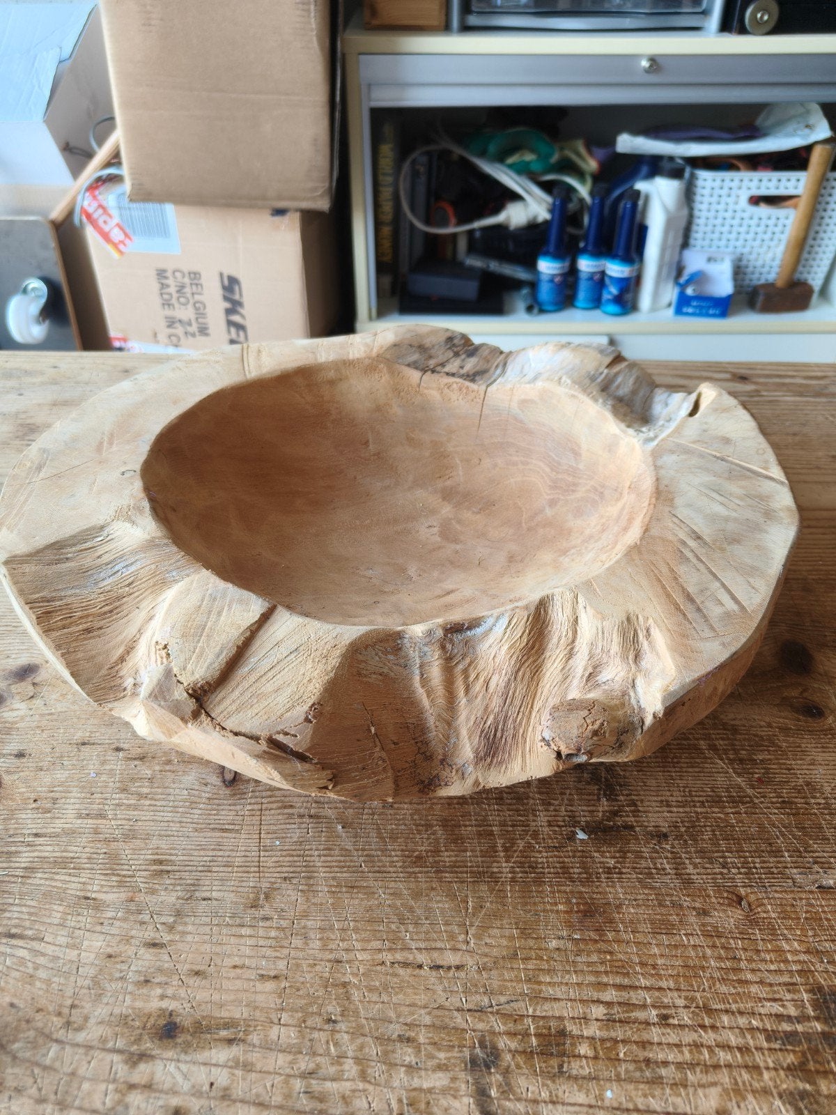 rustiek teakhout schaal, Ophalen of Verzenden, Zo goed als nieuw, Rond, Hout