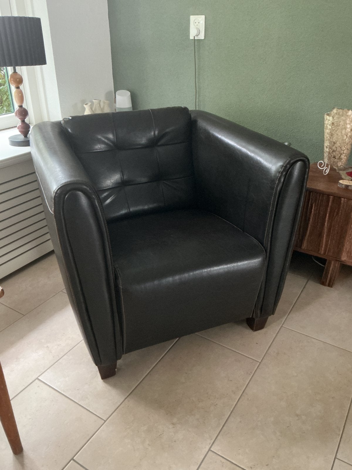 Bruine leren fauteuil - Goede staat, Ophalen, Gebruikt, 75 tot 100 cm, Leer
