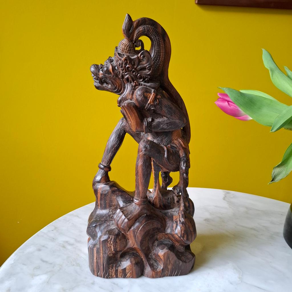 Balinees houtsnijwerk:Hanuman Naga Sugriwa (Coromandelhout), Ophalen of Verzenden