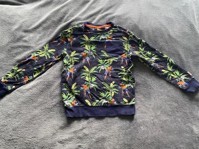 WE Fashion donkerblauwe sweater met papegaai en bladerprint, Kinderen en Baby's, Kinderkleding | Maat 158, Trui of Vest, Ophalen of Verzenden