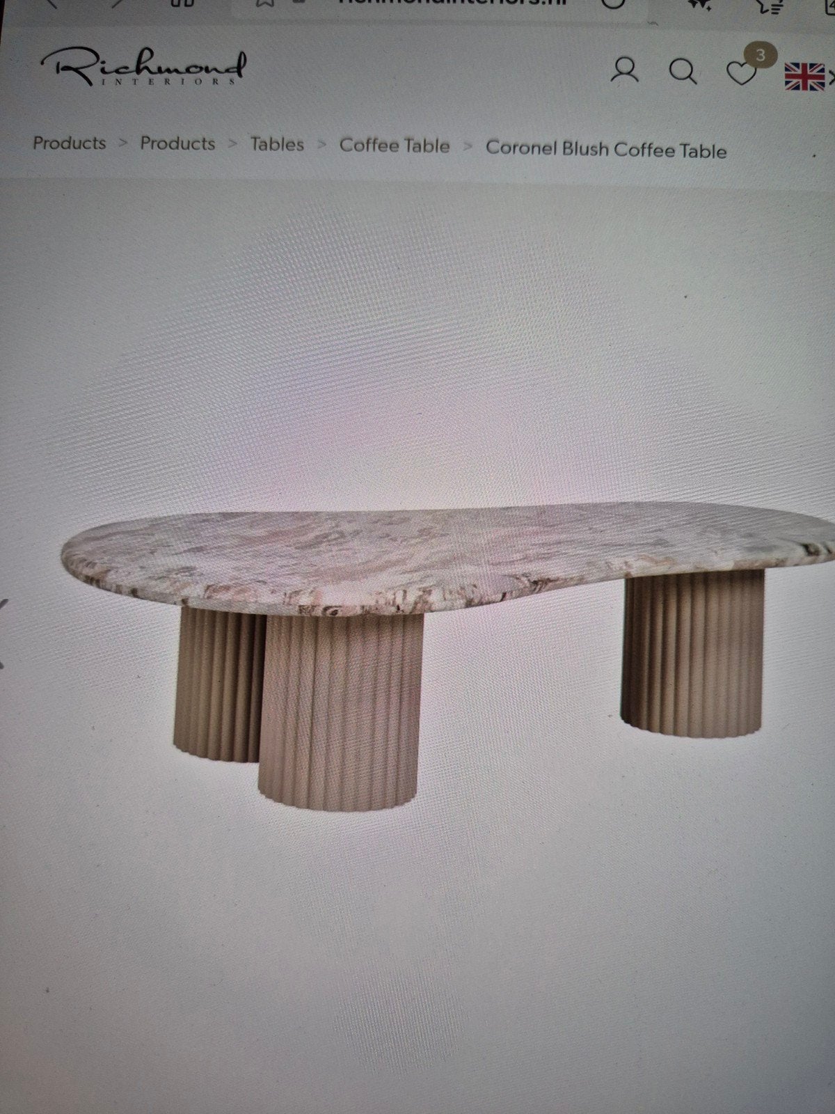 Richmond LUX aanbieding ORGANISCHE Salontafel CORONEL MARMER, Ophalen, 100 tot 150 cm, Nieuw, 50 tot 100 cm
